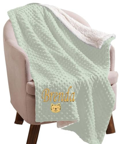 Caixiabeauty Couverture Bebe Personnalisée Prénom,Couverture Enfant Maternelle Sieste,Plaid Enfant Personnalisé avec Noms pour Garçon Fille,Cadeau Naissance Personnalisé(Light Green)