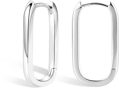 ALEXCRAFT Boucles d'Oreilles Argent 925 Femme, Grandes Épaisses Créoles, Chunky Plaquéo Or 14 Carats, Bijoux Cadeaux (6-Argent)