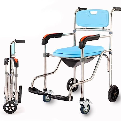 FLNOZAMZ Klappbarer Toilettenstuhl für ältere Menschen, beweglicher Badestuhl mit Rollen, mit Bremsen, Pedal, Verstellbarer Armlehne, Belastung 120 kg (A)
