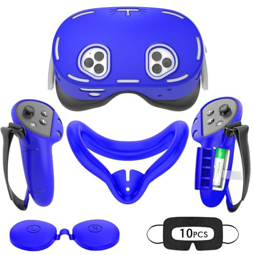 Tyasoleil VR Silicone Case Compatible with Meta/Oculus Quest 3S, VR Accessory Set, Include Controller Grip Leather Cover, VR Shell Cover, Face Cover, Lens Cover & 10PCS Disposable Eye Cover