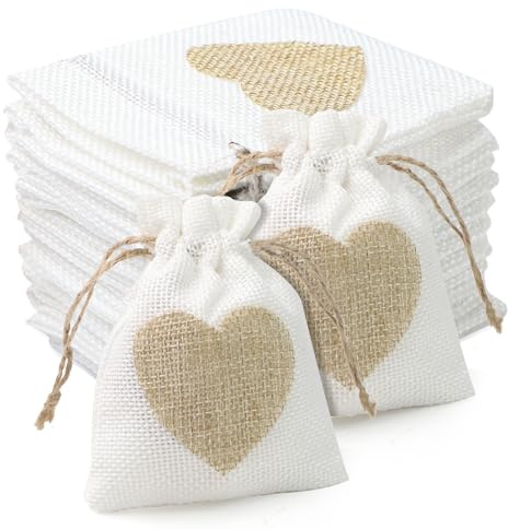 30 Stück Jutesäckchen Mit Kordelzug, 8 × 10cm Stoffbeutel Mit Kordelzug | Kleine Säckchen Mit Herz, Kleine Säckchen Zum Befüllen Für Geburtstag Hochzeit