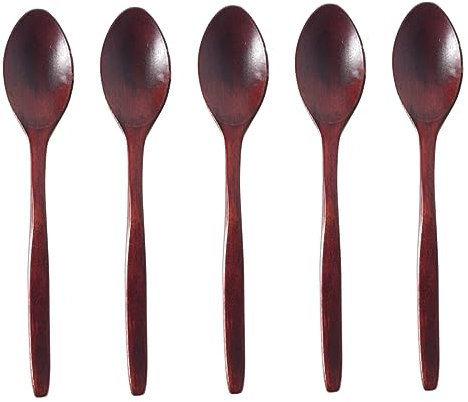 MAGICLULU 5 Piezas Cuchara de Madera Mango Curvo Unidades para Cocina Restaurante y Hogar Cuchara Sopera Hogar