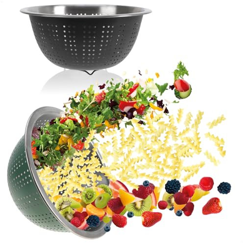 com-four 2 coladores de cocina de acero inoxidable – Colador clásico para pasta – Punzón para lavar frutas, verduras y ensalada – colador redondo – Accesorios de cocina de metal – Colador (2 unidades