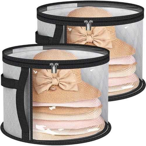 Lpitoy Scatola per Cappelli, Scatola Portaoggetti per Cappelli, Contenitore per Borse Organizer per Cappelli Rotondi 2 Pezzi, Scatole per Cappelli Viaggio, Organizzatore Pieghevole
