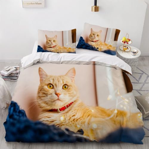 Bettwäsche Katzen 135x200, Winterbettwäsche 135x200 Kinder, feine Biber Bettwäsche 135x200, für Mädchen Jungen, weiches und warmes Bettwäscheset