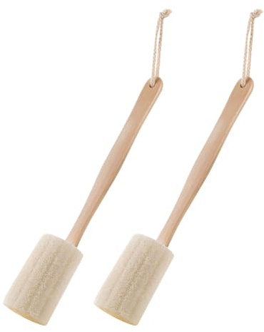 2 Pcs Wooden Handle Shower Loofah Long Handle Loofah Back Brush Loofah Body Scrubber Exfoliating Bath Brush Dead Skin Remover Brush Natural Bathing Loofah for Men Women