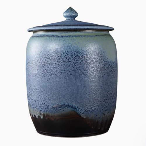 HOLGVE Large Ceramic Rice Bucket, Rice Cylinder Rice Container with Lid, Sealed Grain Dispenser, Food Storage Container Rice Storage Box, Storage Jars for Flour, Nuts(25kg)