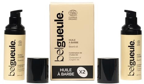 BELGUEULE Trockenes Bartöl, bestehend aus 7 stärkenden und pflegenden Ölen, 100% natürliche Inhaltsstoffe, biologisch, vegan (30 ml (2er Pack))
