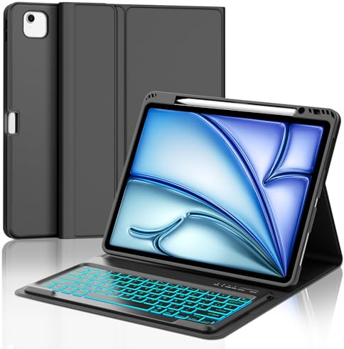 FOGARI Teclado para iPad Air 13 M2/M3/M4 2024/2025/2026 | Funda para iPad Air 13 con Español Ñ Teclado Bluetooth Retroiluminado para Air 13 M2/M3/M4, Negro