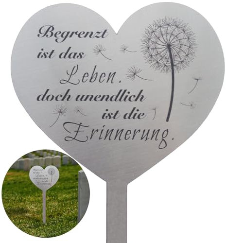 shockassist Decorazione per Tomba, Decorazione a forma di cuore, Acciaio inossidabile, Registrazione tedescaLa vita è limitata ma la memoria è infinita per Decoration Gardens Court