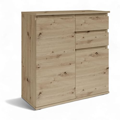 Brest Kommode in Artisan Eiche Optik - Modernes Sideboard mit viel Stauraum - 80 x 84 x 35 cm (B/H/T) | Modernes Design mit Griffmulden, 2 Türen, 1 Einlegeboden und 1 Schubkasten, viel Stauraum mit Ablagefläche