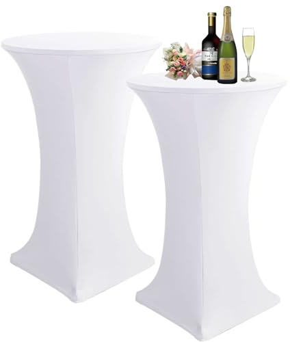 Ease 2 Stück Stretch Stehtisch Husse Stehende Tischdecke 80 x 110cm, Verstärkung im Fußbereich, Elastische Tischdecken für Bar Counter, Runde Tisch Hochzeit, Geburtstagsfeier - Weiß