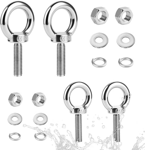 4 Stück Ringschraube M8 M10 AugenschraubeEdelstahl 304 Ösenschraube für Rolle Des Befestigens und Hängens, Ringbolzen mit Muttern und Unterlegscheiben