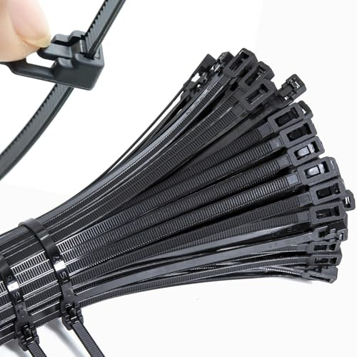 Mgctolbox Serre Cable Noir 200 x 4,8 mm, 100 pcs Collier de Serrage Plastique Réutilisables Résistants aux UV Pour Cable Management, Bricolage, Jardinage, Atelier, Maison