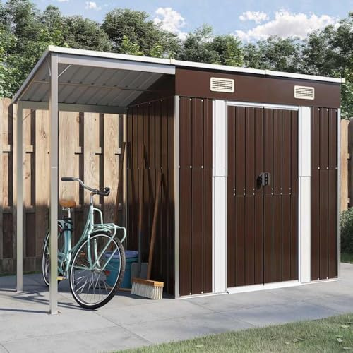 Abri de jardin avec toit prolongé marron 277x107x181 cm acier , Maison & jardin , Pelouses & jardins , Vie en extérieur , Structures extérieures , Cabanes & abris de jardin, Brun, (Poids 41.73KG)