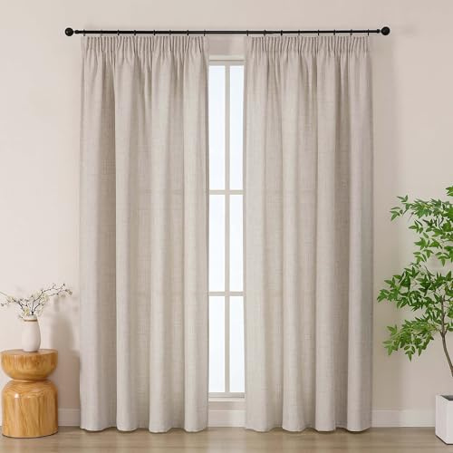 Simplebrand Leinen Boho Gardinen in Leinenoptik für Wohnzimmer & Schlafzimmer, 2er Set, halbtransparente Gardinen mit Kräuselband für Schienensystem, 140 x 183 cm