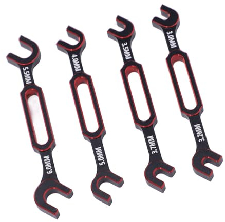 POENVFPO 4PCS Aluminum Alloy RC Wrench, 3.0/3.2/3.5/3.7/4.0/5.0/5.5/6.0mm Turnbuckle Nut Ball Joint Remover Repair Tool for RC Crawler Car Boat Drone Parts (Red)