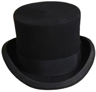 DJSKLDF Cylinderhatt herr mångsidig trollkarl ull platt cylinderhatt elegant gentleman rem (svart, 58-60 cm)