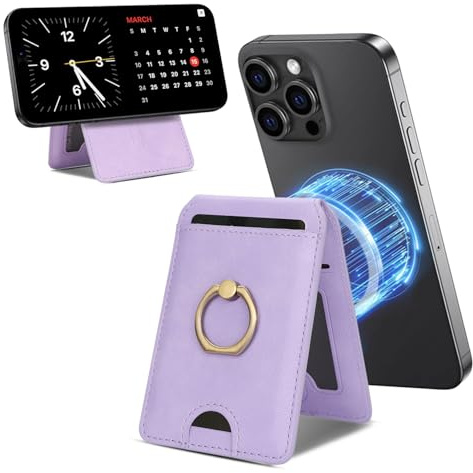 YNlinuofg Ultra-thin Magnetic Card Holder with Swivel Stand (Light Purple) | 5-card slot design, premium PU leather, flexible ring, multiple stand modes, the perfect companion for your phone case