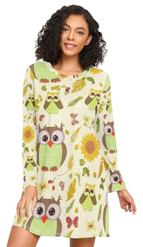 RPLIFE Camisas de noche de búhos caprichosos para mujer, camisones de manga larga para mujer, cómodo vestido de pijama para otoño, Búhos caprichosos, Large
