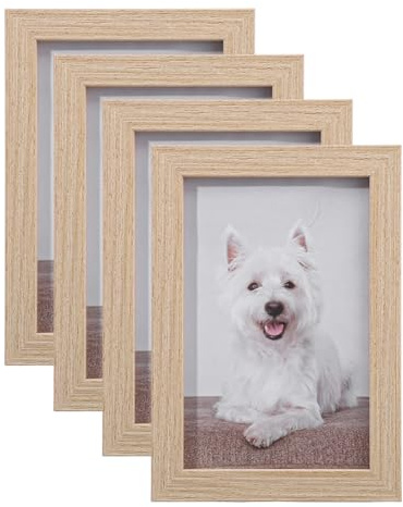 4 Pack Picture Frame, 6x4 Natural Wood Color Photo Frames Tabletop & Wall Mounting Picture Frames Small Frame with Glass Window for Portrait Photo Landscape