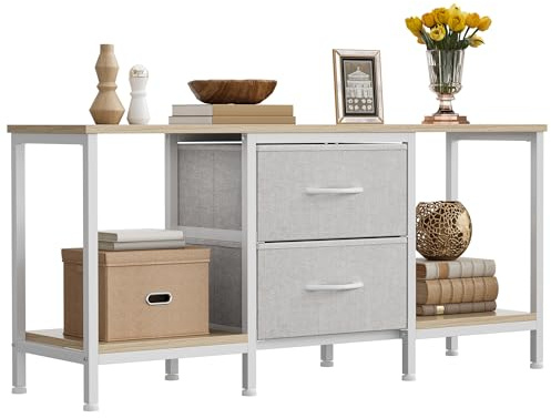 YITAHOME TV Schrank für bis zu 47 Zoll Fernseher, Fernsehtisch Mediaschrank mit 2 Stoffschubladen & 2 Ablagefächern, 110 x 30 x 50 cm Stahlgestell TV Lowboard für Wohnzimmer & Schlafzimmer