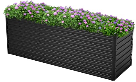 Thanaddo Hochbeet Metall Pflanzbeet, rechteckig Gemüsebeet aus verzinktem Stahl, Gartenbeet Pflanzkasten Pflanzkasten Blumenkasten für Garten & Terrasse, 240x80x82cm, Anthrazit