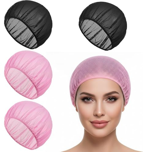 4 PCS Hair Nets for Sleeping, Mesh Sleep Bonnet for Sleepings | Fine Mesh Sleeping Cap Breathable Meshs Hair Women's Hair Protection for Thick, Long, Short or Curly (Black, Pink)