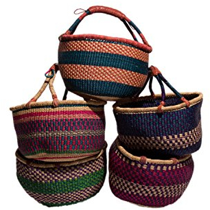 Großer Bolga Rundkorb Korb Original Afrika Ghana Einkaufskorb Ledergriff Fair Trade Ca : 35-40cm