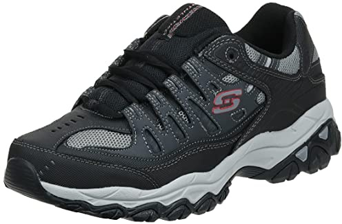 Skechers Men's Afterburn M. Fit Fashion Sneakers – Leather Upper, Memory Foam Insole, Rubber Outsole, Charcoal/Black, 9.5
