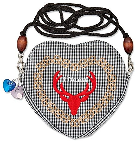 lordies Edelweiss Trachten Tasche Oktoberfest Dirndl Herzform Mausi Hirschkopf Schwarz