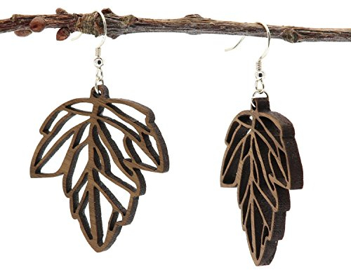 NaturSchatulle Holzohrringe Blattzauber Nussbaum I natürliche Ohrhänger Holz 925 Sterling Silber Holzschmuck Ohrringe Damen Naturschmuck