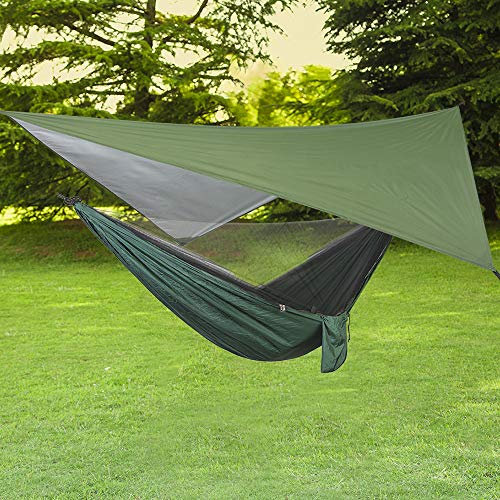 Camping Hängematte mit Moskitonetz&Regenbogen Zeltplane,Leichter tragbarer Fallschirm Nylon Doppel-Einzelschlaf-Hängematte für Rucksacktouren Wanderungen Reisebüro Outdoor-Aktivitäten (Green)