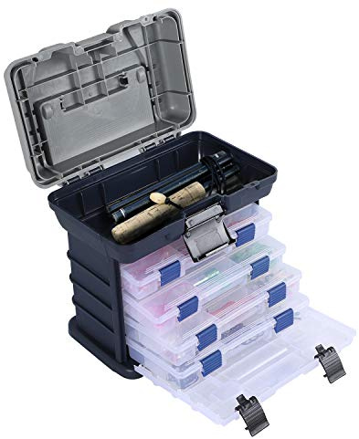 KINJOEK Fishing Tackle Box Kit, 4 Layers Portable Fishing Tackle Box Organizer with Drawers, Fishing Tackle Storage Boxes for Fresh Water and Salt Water,110 lbs Capacity