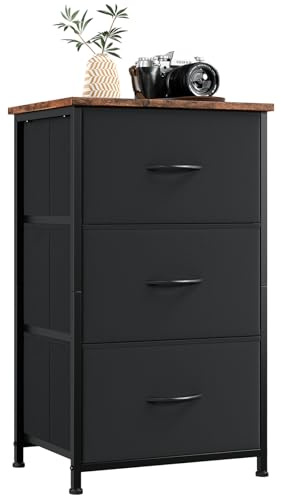 Somdot Chest of Drawers with 3 Drawers, Bedroom Fabric Dresser Storage Organiser for Closet Bedside Living Room Laundry Entryway Hallway, Black Rustic Brown