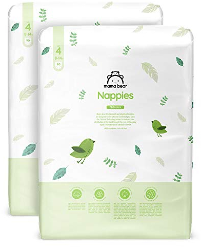 Amazon-Marke: Mama Bear Premium Windeln Größe 4 (8-14 kg), Weiß, 180 Stück (2 Packungen mit 90)