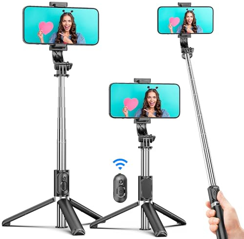Selfie Stick Tripod, All in One Extendable & Portable iPhone Tripod Selfie Stick with Wireless Remote Compatible with iPhone 17 16 15 14 13 12 pro Xs Max, Galaxy Note10/S20/S10/OnePlus 9/9 PRO etc