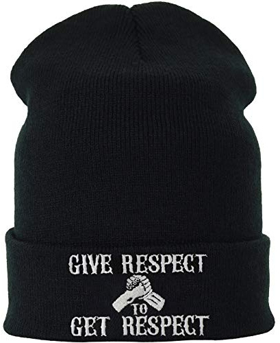 Stickad mössa Give Respect – Get Respect biker streetwear rocker vintermössa/ullmössa/huva män/kvinnor/tonåringar unisex sjömansmössa/rullmössa/arbetsmössa, lång beanie, keps, en storlek, svart, En Storlek