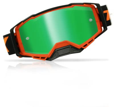 TWO-X Cross-Brille - Motocross-Brille mit verspiegeltem grünen Glas - Motorrad-Brille - Enduro & Downhill - Schutz-Brille - Atom - Fury-Orange