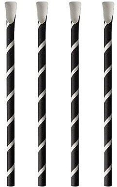 Papstar Trinkhalme mit Löffel, Papier Ø 8 mm, 20 cm schwarz/weiss Stripes 87991 Papiertrinkhalme Papierstrohhalme Shakehalme Löffel-Halme, 800 Stück