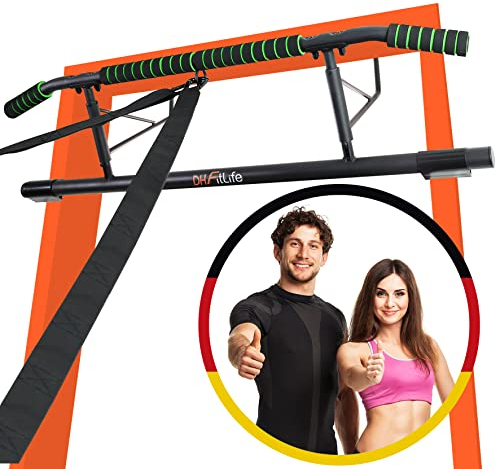 DH FitLife Klimmzugstange Türrahmen ohne Schrauben | Pull up bar Doorway | Türreck zum Krafttraining | Rückentrainer zum Einhängen | inkl. Schlingentrainer | Für Tür 70-92cm