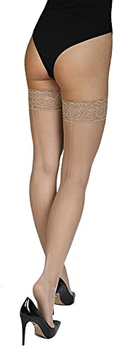 Annes styling - Calze Autoreggenti Da Donna Con Cucitura Posteriore 20 Denari Sensuali Calze Sexy In Pizzo Alte Alla Coscia Con Silicone, Visone TG-3/4