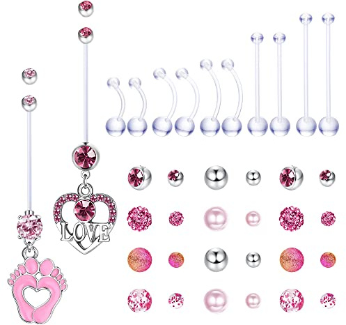 Milacolato 12St Bauchnabelpiercing Schwangerschaft Flexibel Klar Kunststoff Lange Stange Bioplast Bauchnabelringe Hängend Für Frauen Mutterschaft Nabelringe Piercing Bauchnabel Set Rosa