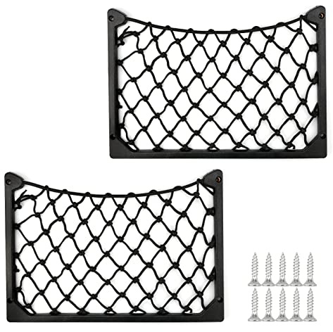 Doafoce 2 Pcs Car Storage Net Bag with Screws (31X21cm) Black Mesh Organizer Nets Campervan Storage with Plastic Frame Elastic Mesh Bag Storage Organizer Pocket for Caravans/Motorhomes/Boats