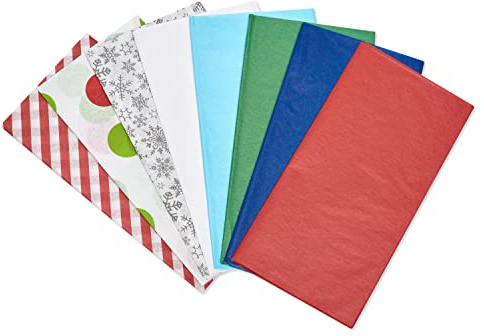 American Greetings Bulk Christmas Tissue Paper, 200 Sheets (Candy Cane Stripes, Polka Dots, Holiday Colors, 20 x 20) for All Occasions, Hanukkah, Gift Bags, Crafts, Paper Flowers, Pom Poms, and More