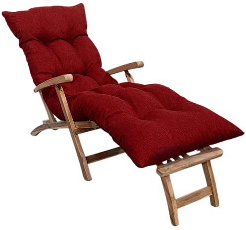 bananair – Cojín Tumbona Exterior para Silla de Jardín – Grueso, Súper Confortable y Acolchado – Fabricado en Francia – Colchoneta para Hamaca y Tumbona con Fijación Fácil (185x60x15 cm, Rosso)