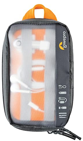 Lowepro GearUp Essentials Pouch Mini, Travel Case for Phone Cords, Cables, Adapters, Batteries, Chargers and USB Sticks, Smartphone Accessory Case, Made of Recycled Fabric, Grey