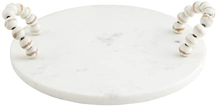 Mud Pie White Beaded Marble Board, 12 Dia