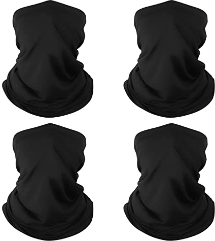 Finvizo Multifunctional Headwear 4 Pack Neck Gaiter: Elastic Tube Scarf Face Mask Bandana Balaclava Snoods, Black