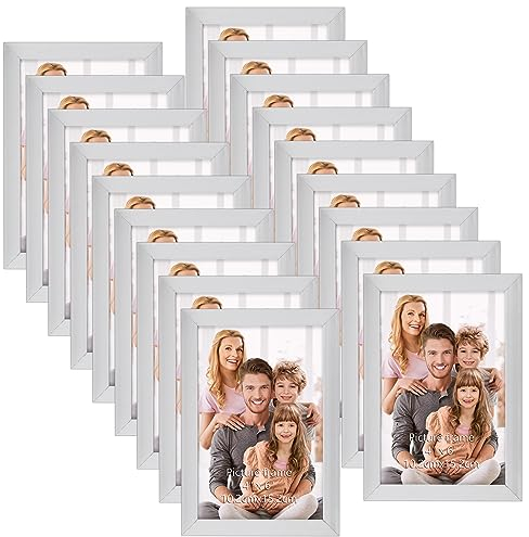 Hoikwo 18 Stück Bilderrahmen 10x15 cm, Silber Fotorahmen Collage Set für Wohnzimmer Schlafzimmer Kinderzimmer Büro Treppenhaus Flur, Wand- oder Tischaufsteller